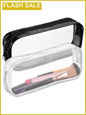 2 Pc Small Clear PVC Makeup Bag Travel Cosmetic Pouch Zipper